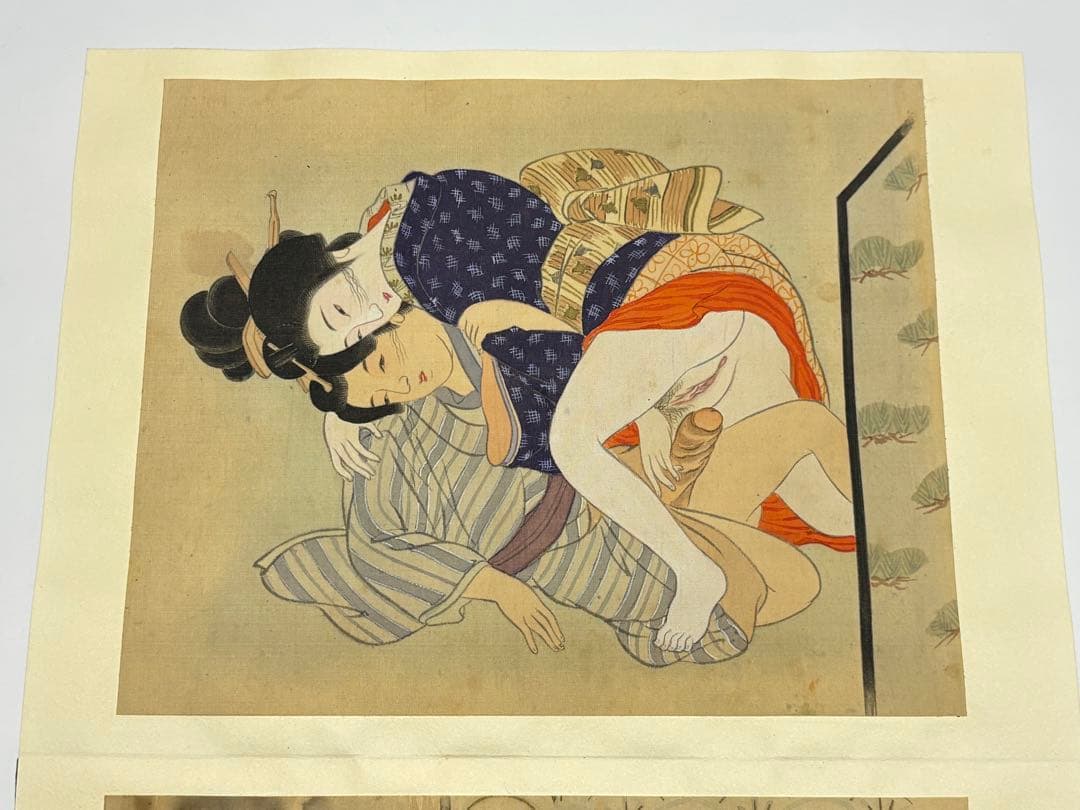 「彩色絹本 春画帖」艶本 明治？大正？頃筆 1帖|和本 わじるし 枕絵