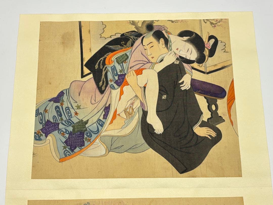 「彩色絹本 春画帖」艶本 明治？大正？頃筆 1帖|和本 わじるし 枕絵