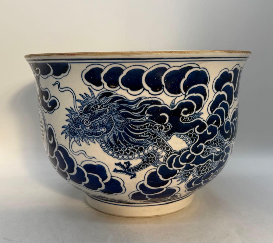 中国　清時代　染付　龍紋壺　青華　送料込み251210