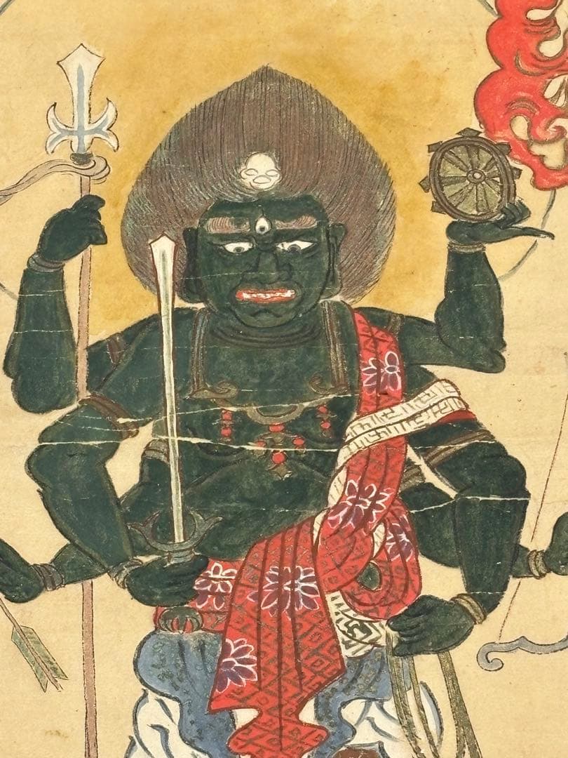 「大型彩色木版画 青面金剛像」木版刷 1枚|和本古典籍江戸時代仏教美術仏画