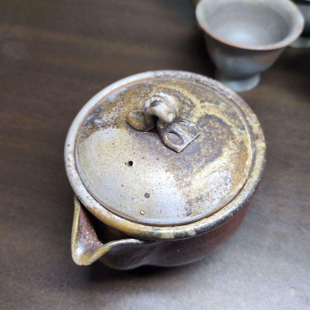 小野田賢一 作 備前 窯変 煎茶器(煎茶碗五客・湯冷まし・宝瓶) 共箱 煎茶道具