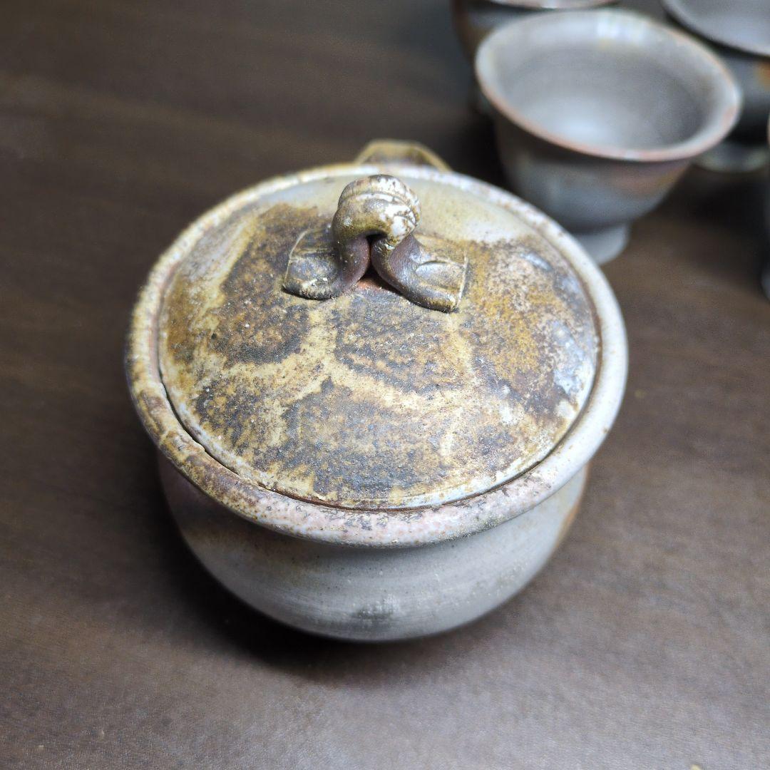 小野田賢一 作 備前 窯変 煎茶器(煎茶碗五客・湯冷まし・宝瓶) 共箱 煎茶道具