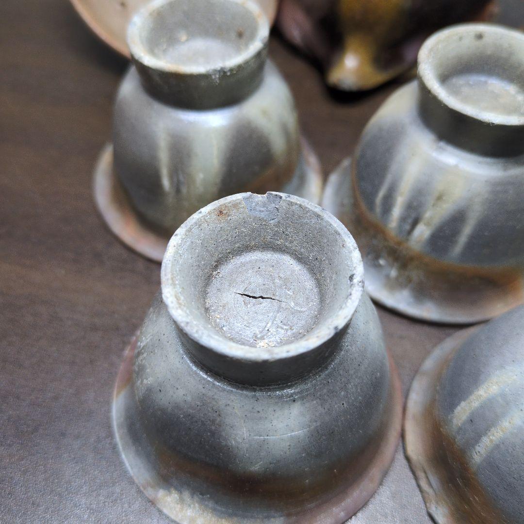 小野田賢一 作 備前 窯変 煎茶器(煎茶碗五客・湯冷まし・宝瓶) 共箱 煎茶道具