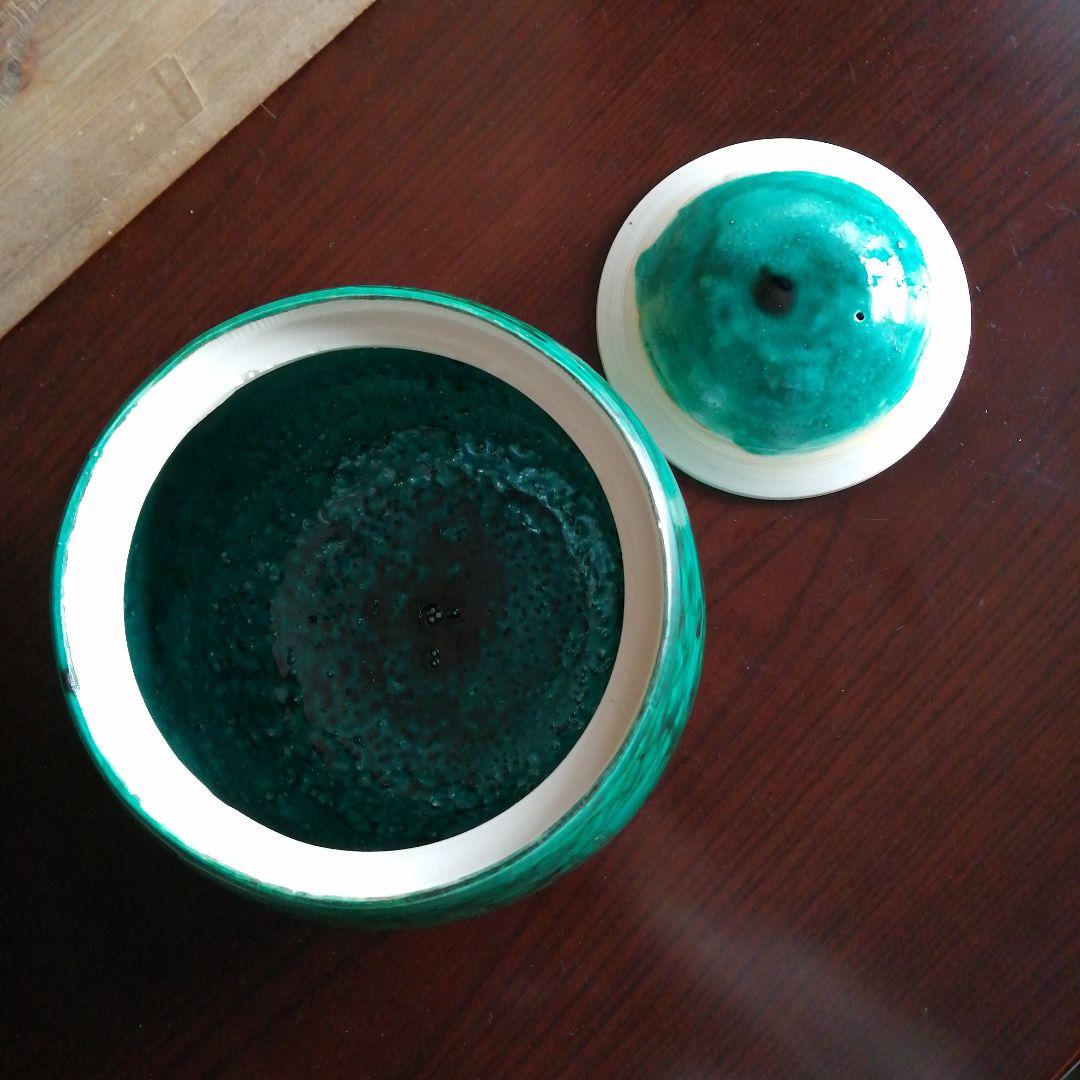 瀬戸焼　加藤偉三　土耳古青釉山帰末文水指　20cm