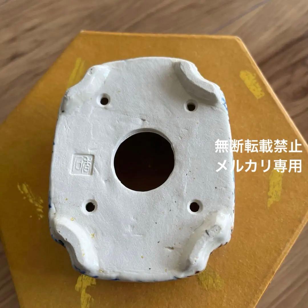 ミニ盆栽鉢　桑津香石　絵鉢　小品盆栽　蝶　波