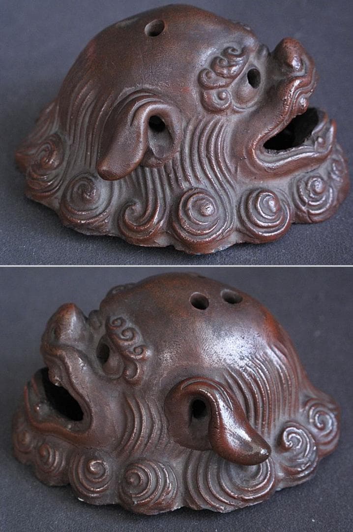 時代!! 備前焼『獅子香炉』珍しい形！細工物　高8㎝