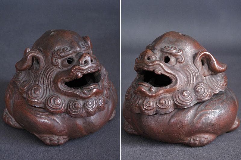 時代!! 備前焼『獅子香炉』珍しい形！細工物　高8㎝