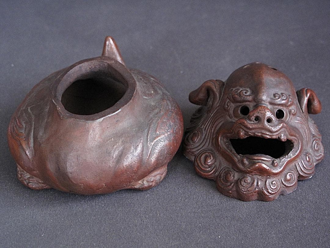 時代!! 備前焼『獅子香炉』珍しい形！細工物　高8㎝