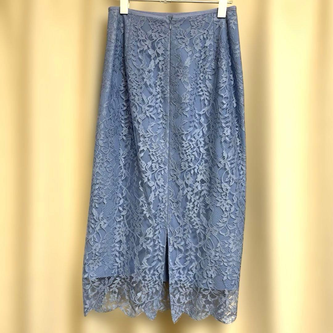 ユナイテッドアローズ　膝下丈タイトレーススカート　ブルー