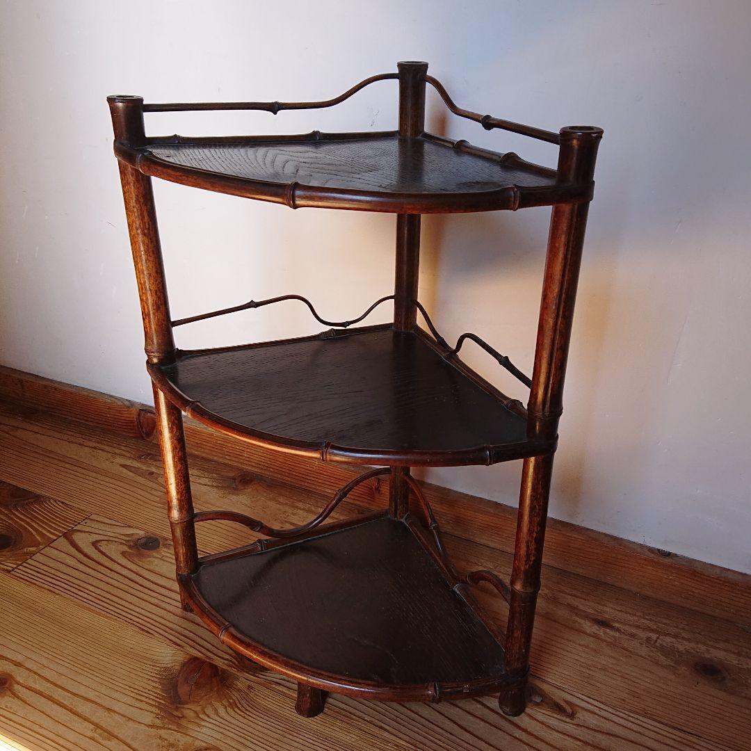 骨董 三段飾り棚 竹・木製