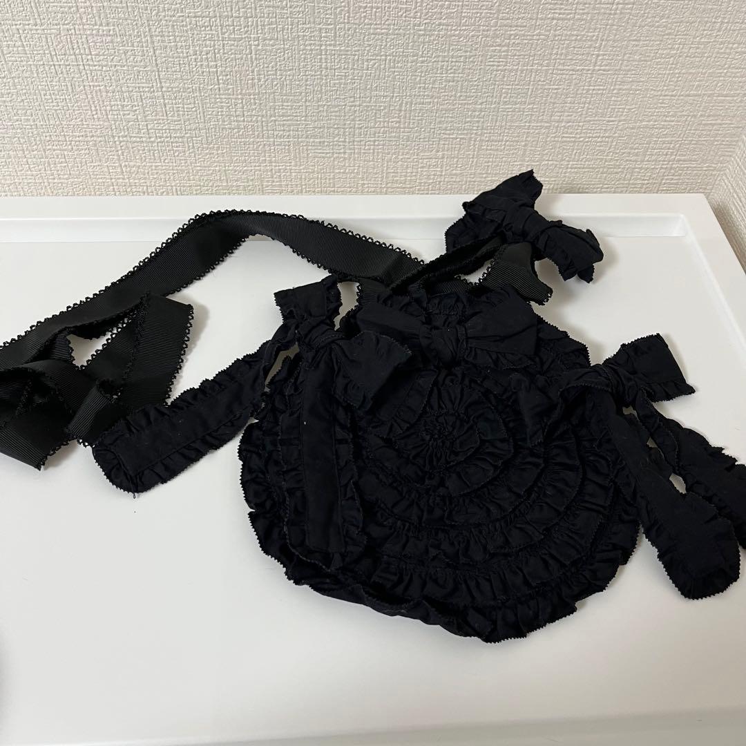 【未使用】ピンクハウス フリル リボン ポシェット バッグ 黒