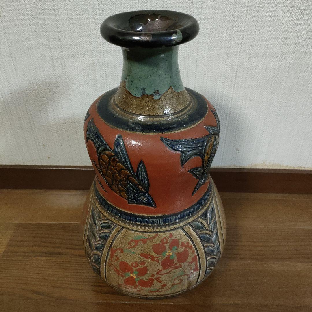 ★壺屋焼★小橋川清正 赤絵魚紋大壷 高さ３７ｃｍ、重量約５．５kg