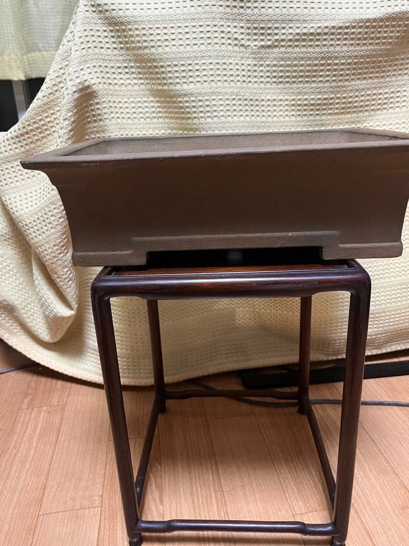 盆栽鉢　銭号　長方鉢　34x24x10 ヴィンテージ盆栽鉢　希少な土色