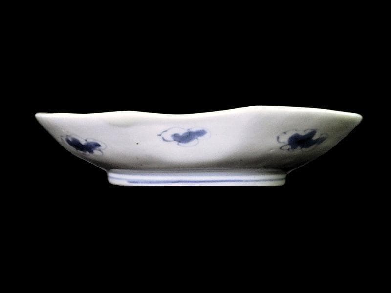 古伊万里　染付 丸紋に松竹梅の図　分銅型６寸皿　５枚　E674AS-CQl