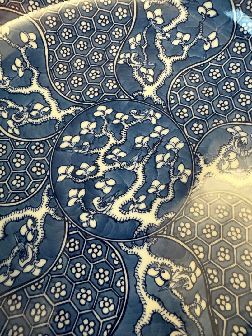 1514 源右衛門　染付割地文　大皿　36cm 未使用