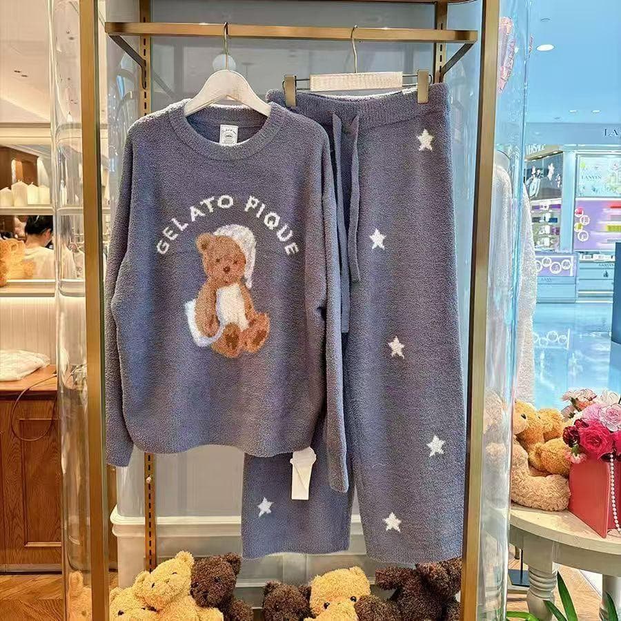 ニットパジャマセット レディース 秋冬新作 もちもち裏起毛 暖かいホームウェア