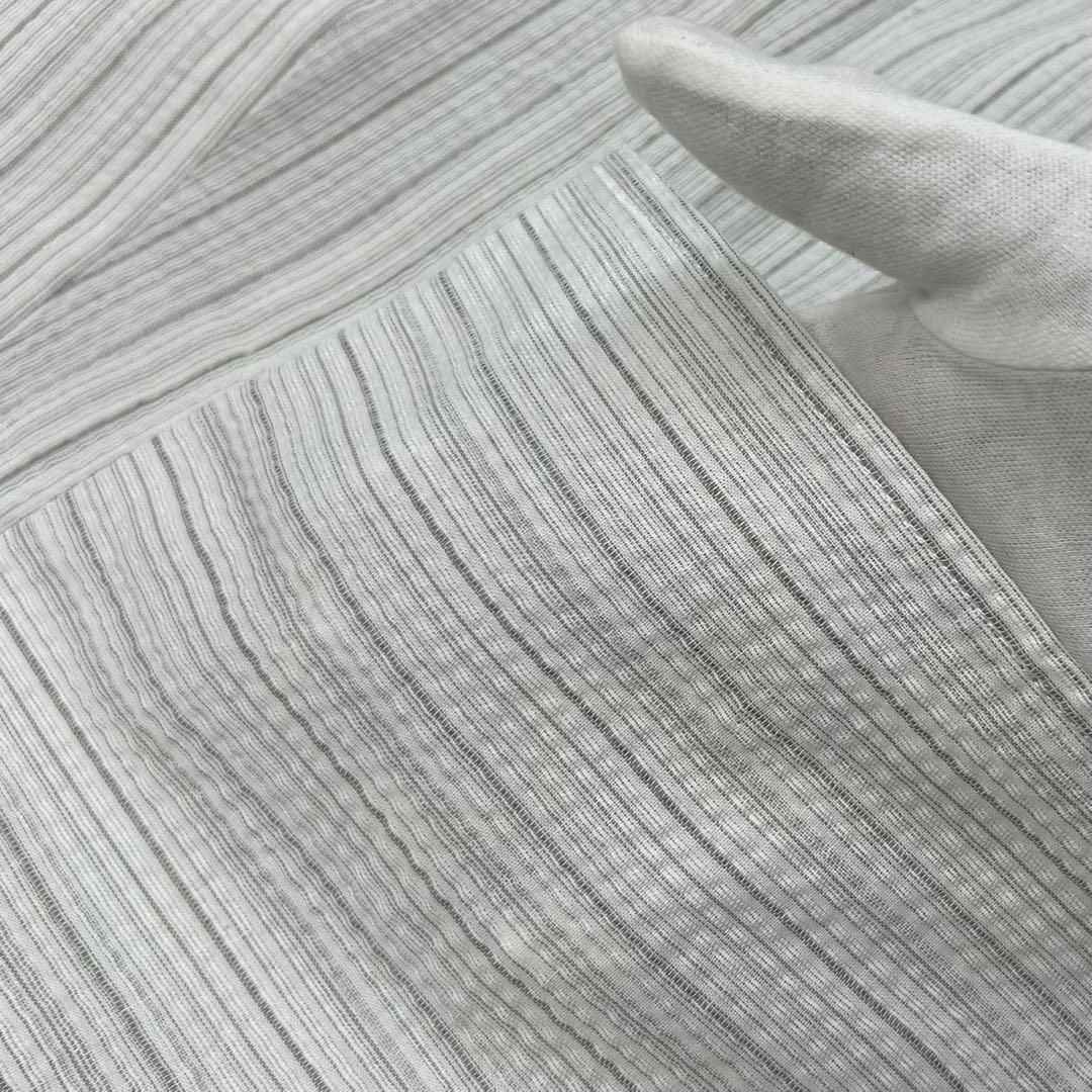 古典しじら織　浴衣　綿　粋な夏着物　縞柄　献上帯 半幅帯白　2点　0810①