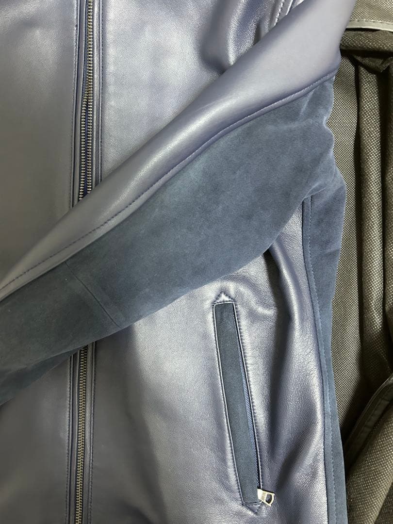 ★こんぶ★DUFFER INDIGO ネイビー レザーライダースジャケット