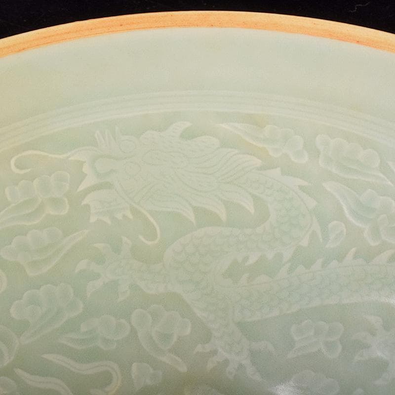 中国　影青　青白釉　陽刻　鳳凰雲龍文　鉢　2点　時代箱付　C　R7794