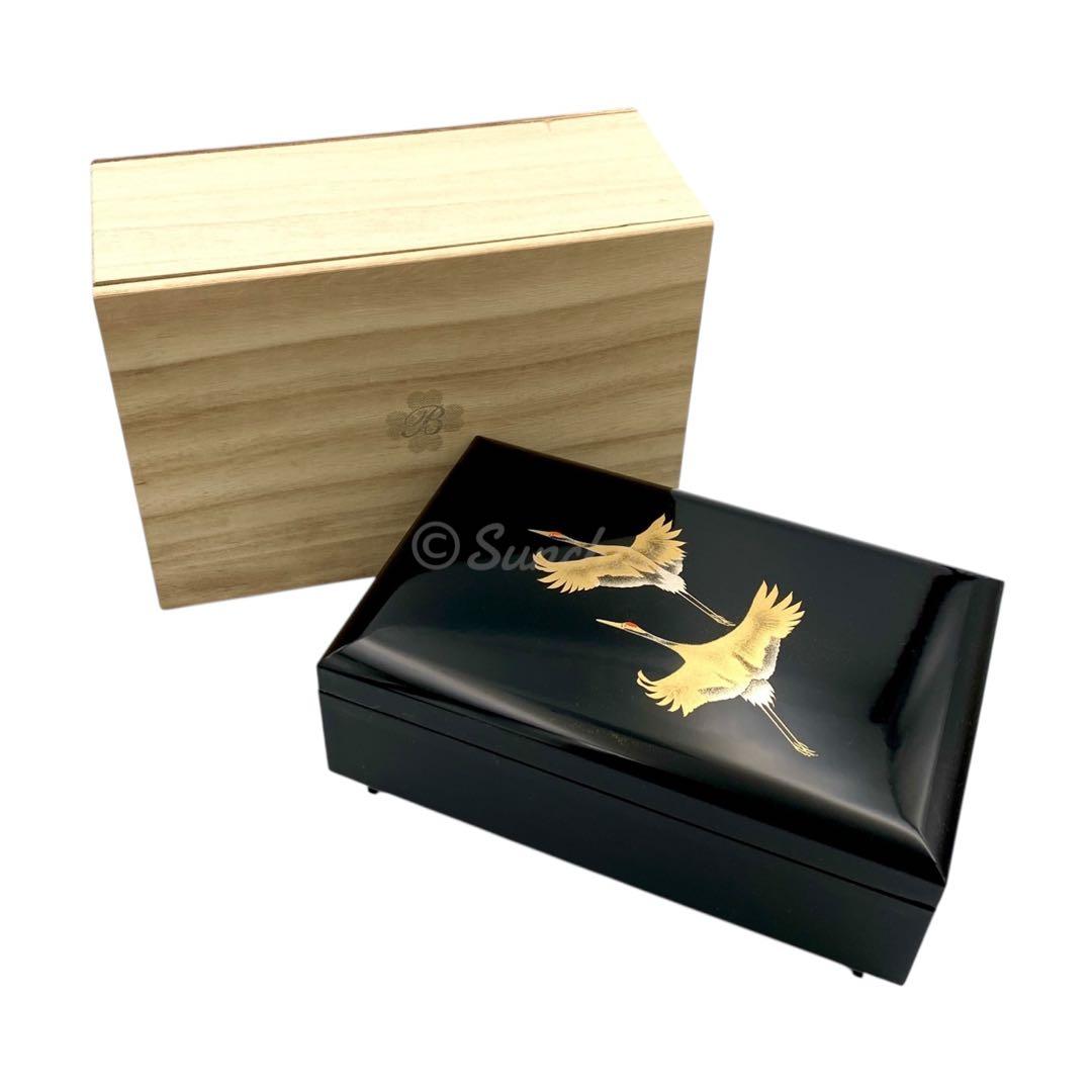 【未使用品】 山中漆器 翔鶴 オルゴール付き宝石箱 共箱付 アンティーク 骨董品