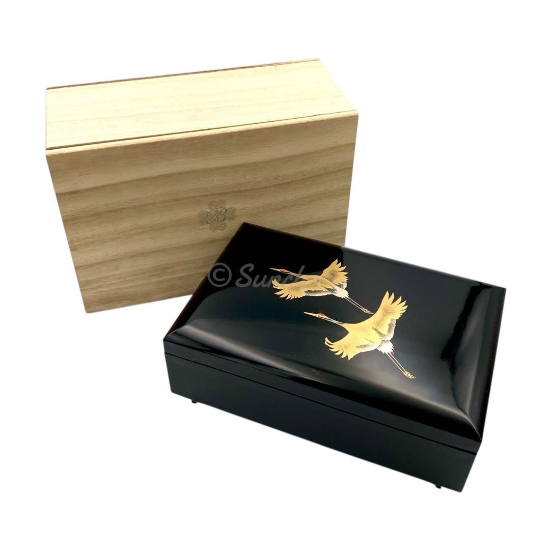 【未使用品】 山中漆器 翔鶴 オルゴール付き宝石箱 共箱付 アンティーク 骨董品