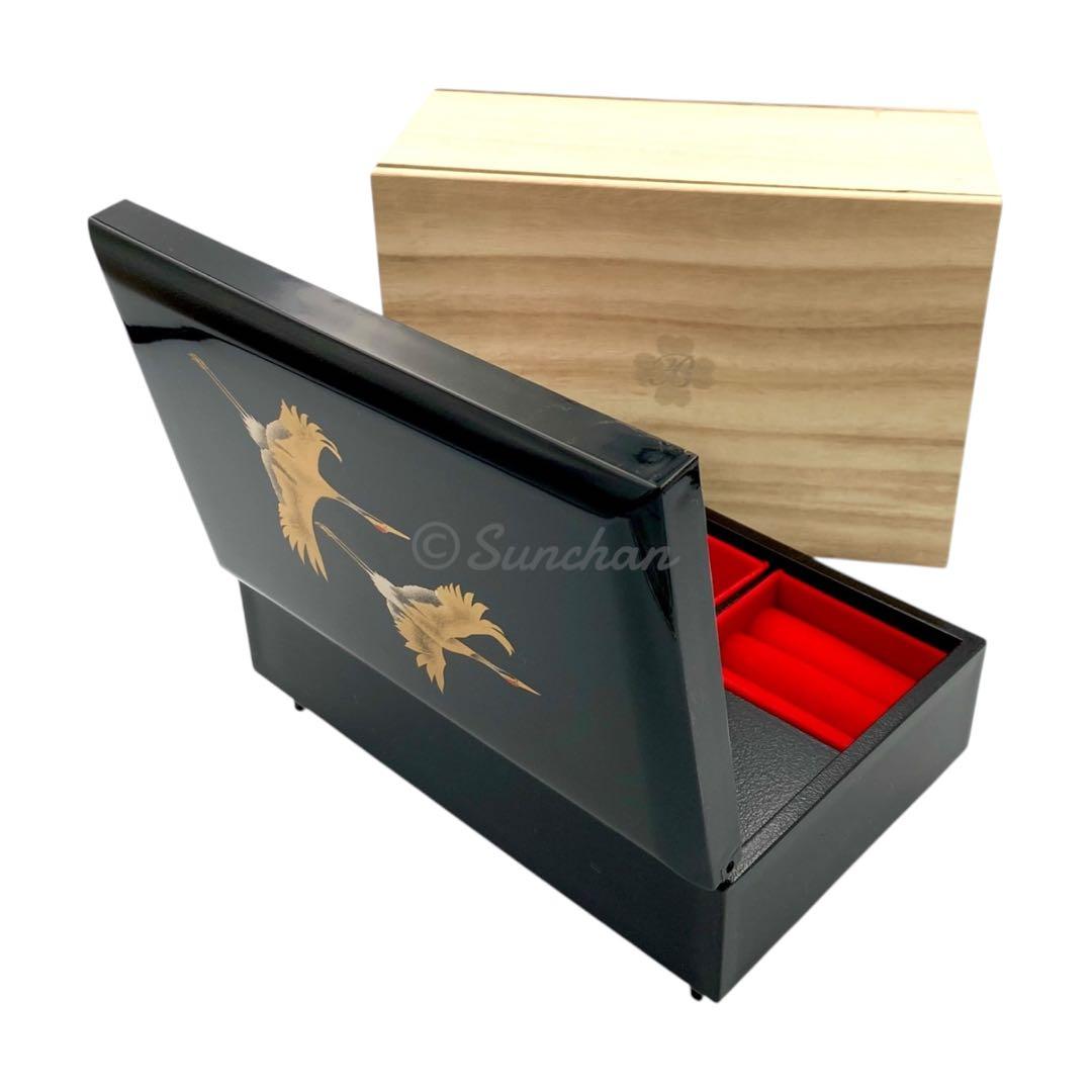 【未使用品】 山中漆器 翔鶴 オルゴール付き宝石箱 共箱付 アンティーク 骨董品