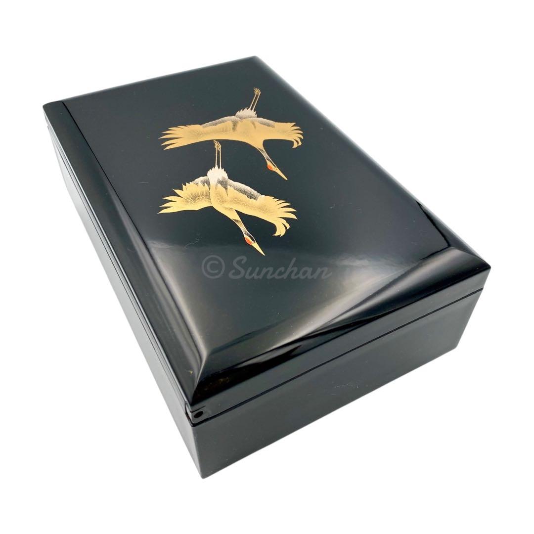 【未使用品】 山中漆器 翔鶴 オルゴール付き宝石箱 共箱付 アンティーク 骨董品