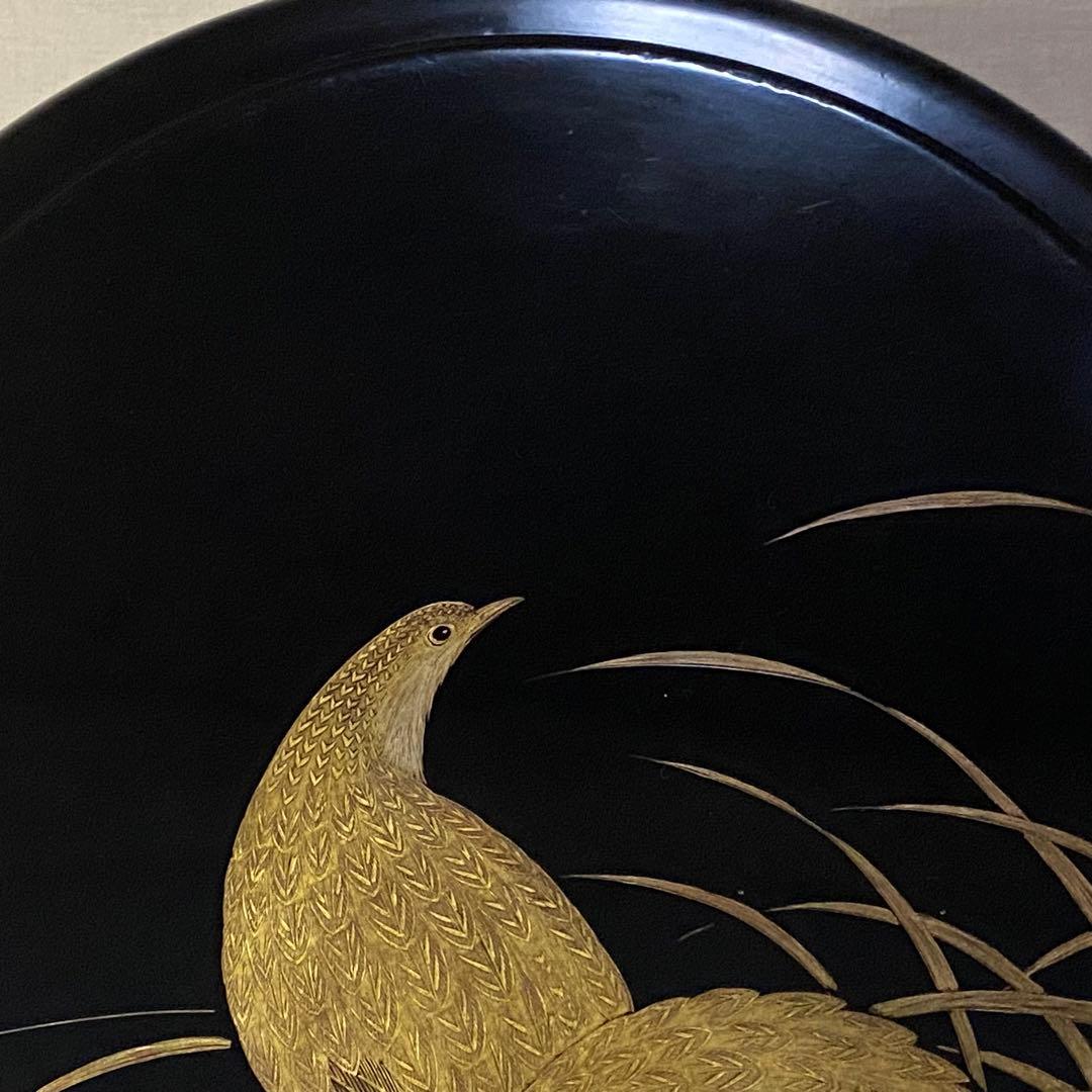 輪島塗　お櫃　茶道具　鶉　ウズラ　柘榴　ザクロ　沈金　木製　漆器　黒