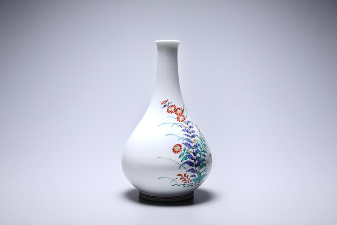 十四代酒井田柿右衛門　錦秋草鶉文花瓶　共箱　美品　柿右衛門　有田焼【正一古美術】