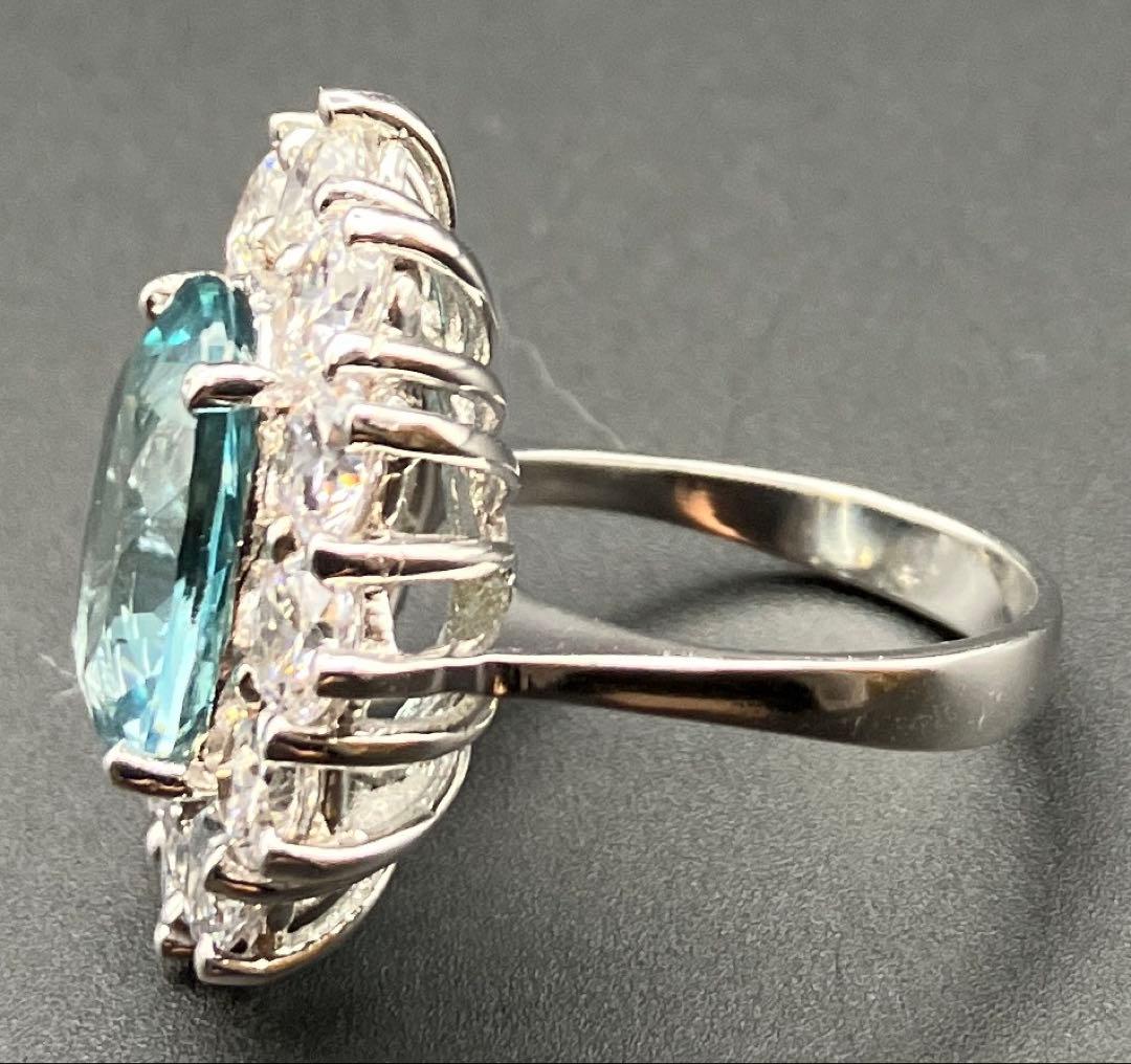 マーフィーブラジル産 天然アクアマ8.1CTホワイトサファイア925指輪