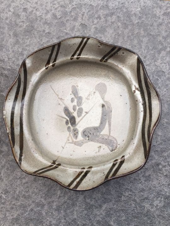 桃山時代 伝世品 古唐津 絵唐津 美人絵 茶碗 茶皿 図柄珍品 木箱付