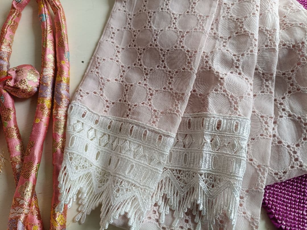 新品着物☆クリーム色大きな花模様☆作り帯フルセット