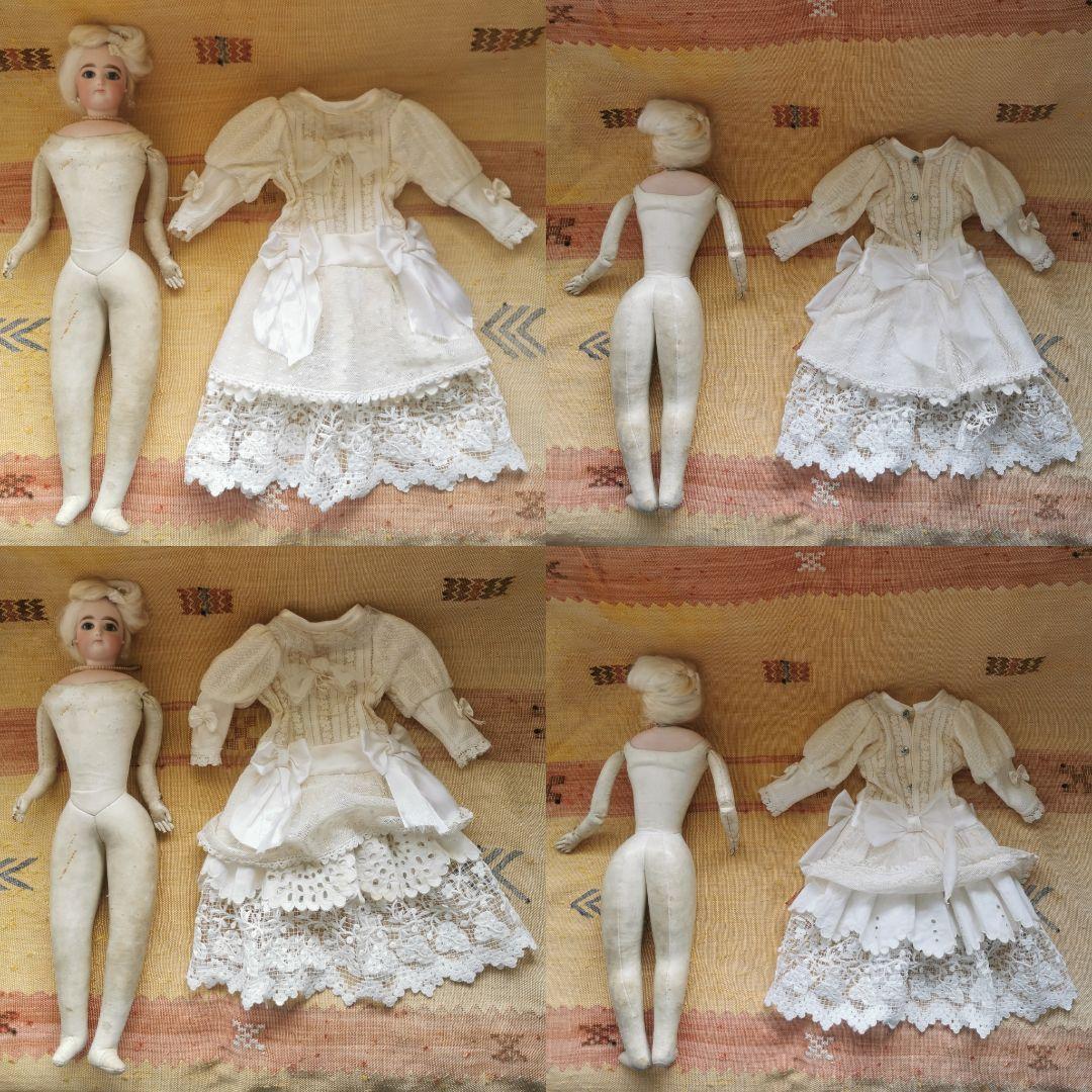 アンティークフランス ジュモー プラチナブロンド美しいビスクドール レースドレス