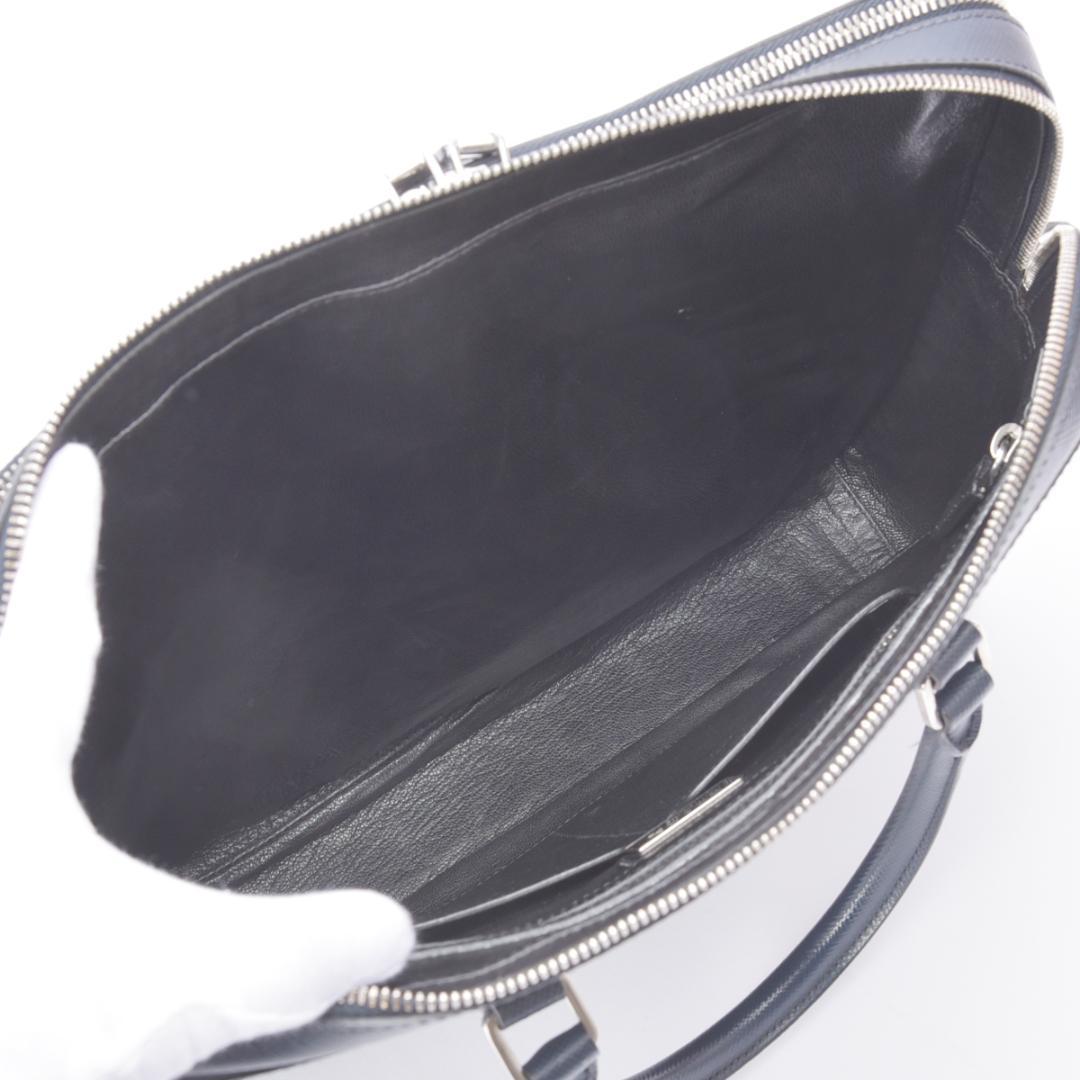 美品◇プラダ サフィアーノレザー 2WAY ブリーフケース ネイビー ショルダー