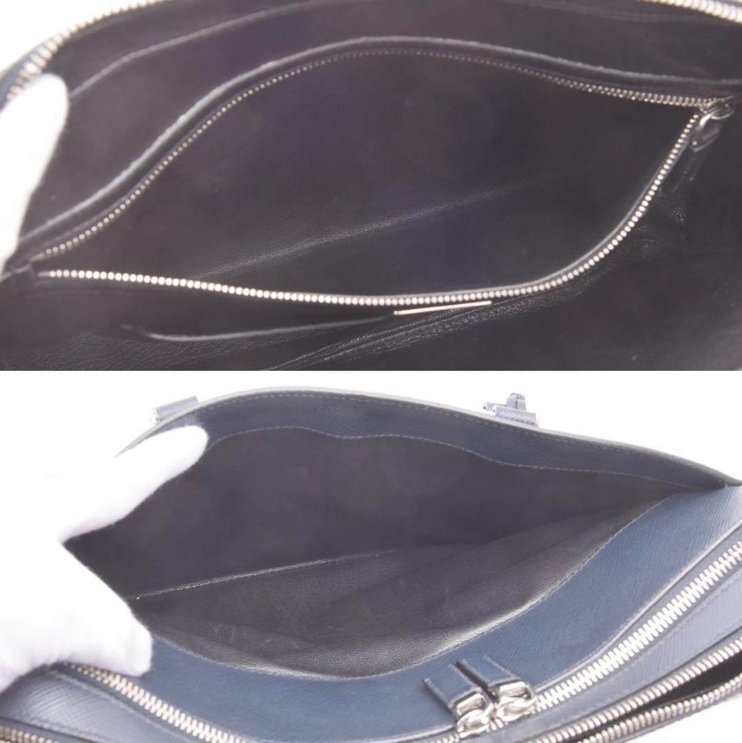 美品◇プラダ サフィアーノレザー 2WAY ブリーフケース ネイビー ショルダー