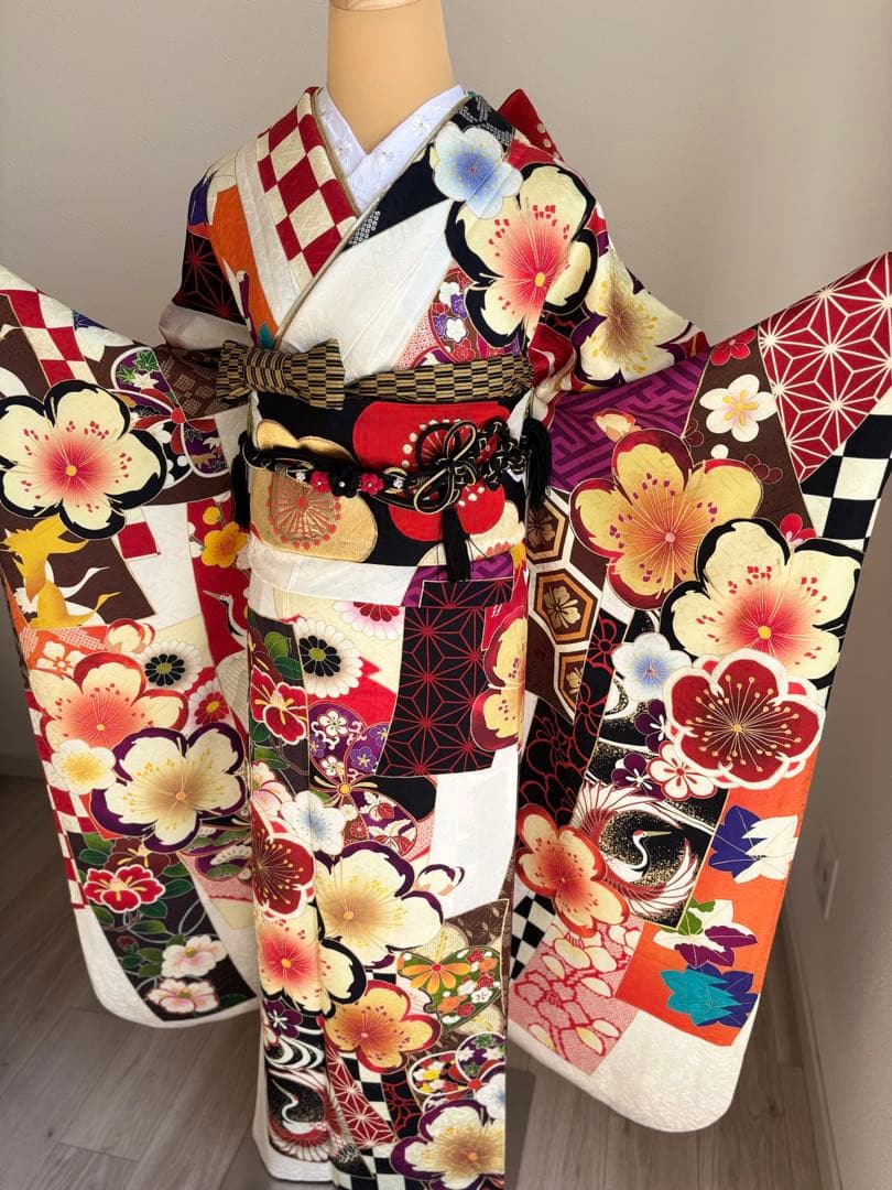 とあ⭐️振袖フルセット　正絹振袖　成人式　レトロ感　クリーニング済み