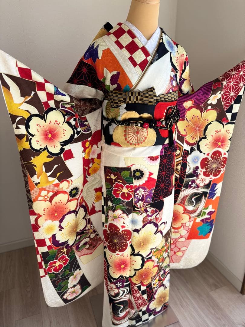 とあ⭐️振袖フルセット　正絹振袖　成人式　レトロ感　クリーニング済み