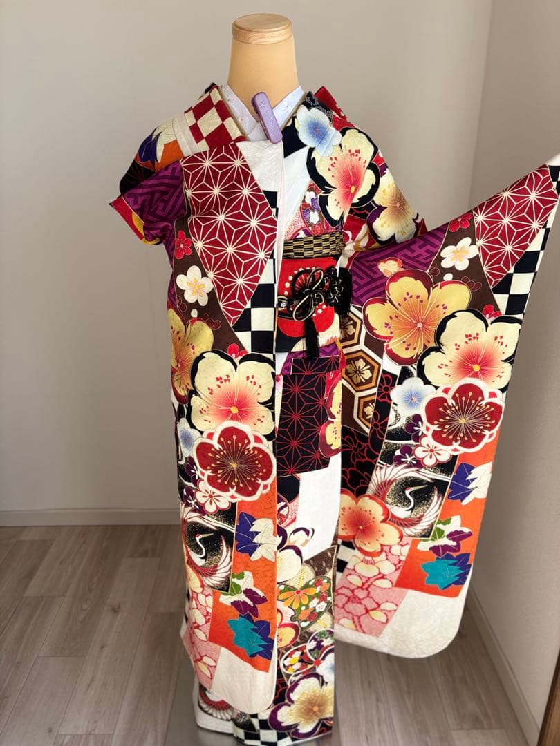 とあ⭐️振袖フルセット　正絹振袖　成人式　レトロ感　クリーニング済み