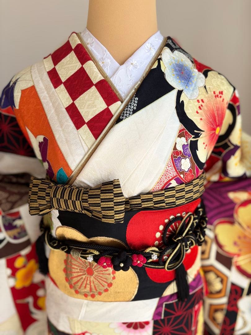 とあ⭐️振袖フルセット　正絹振袖　成人式　レトロ感　クリーニング済み