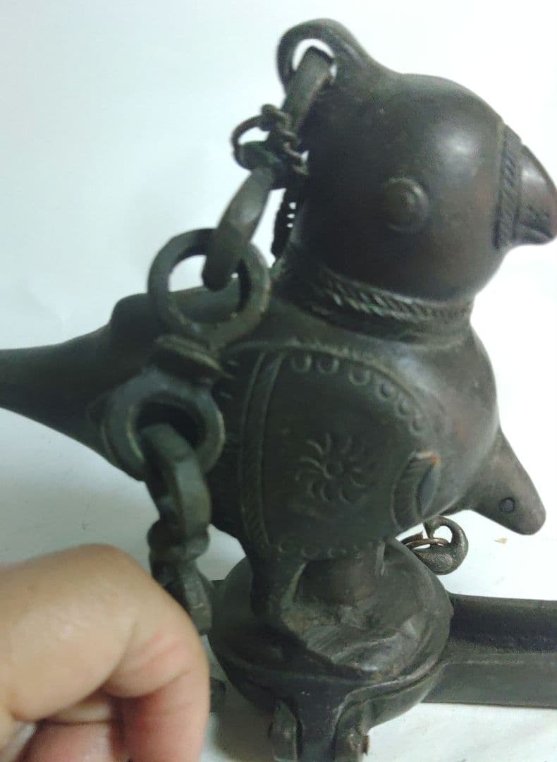 オイルランプ　鳥形　銅製　金属工芸　珍品　アンティーク　カ10