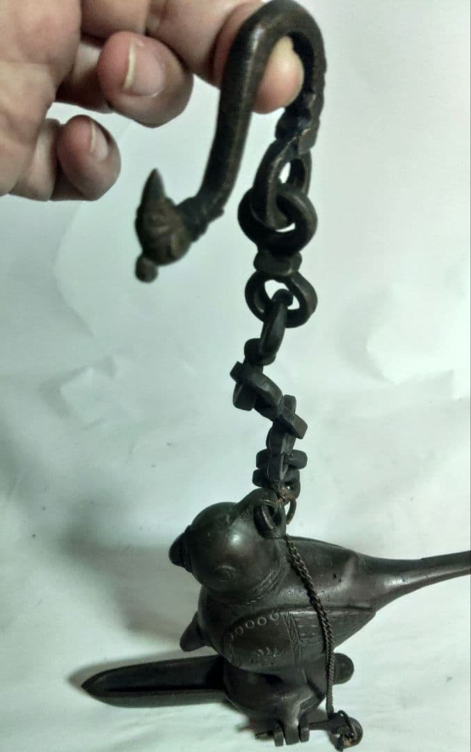 オイルランプ　鳥形　銅製　金属工芸　珍品　アンティーク　カ10