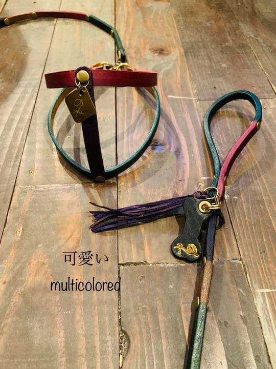 犬用【本革】multicolored リード＆ハーネス2点SET❣️