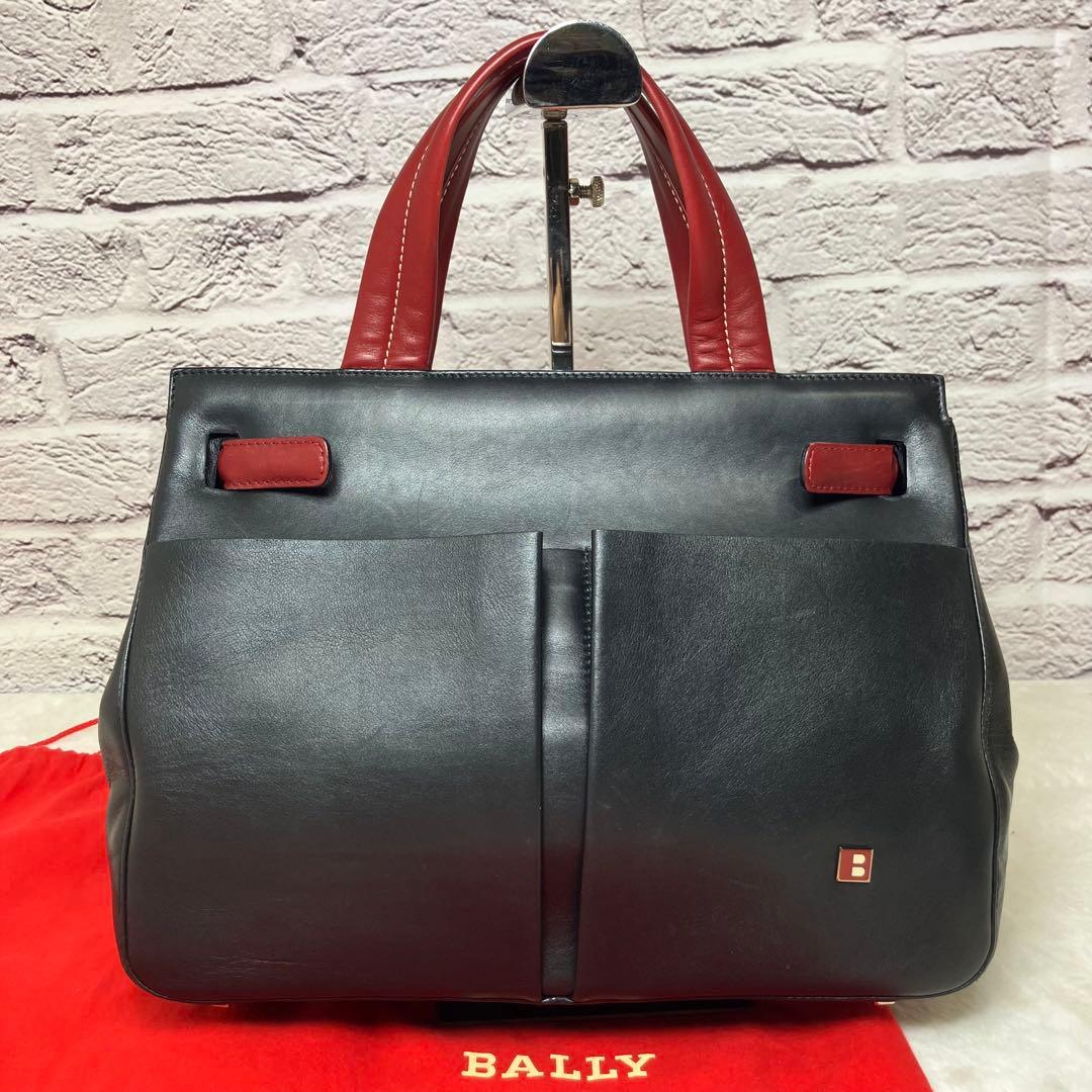 美品✨バリー ハンドバッグ Wポケット Bロゴ レザー 本革 自立型 ブラック