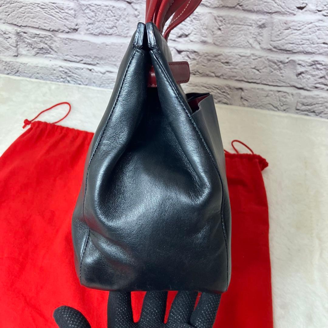 美品✨バリー ハンドバッグ Wポケット Bロゴ レザー 本革 自立型 ブラック