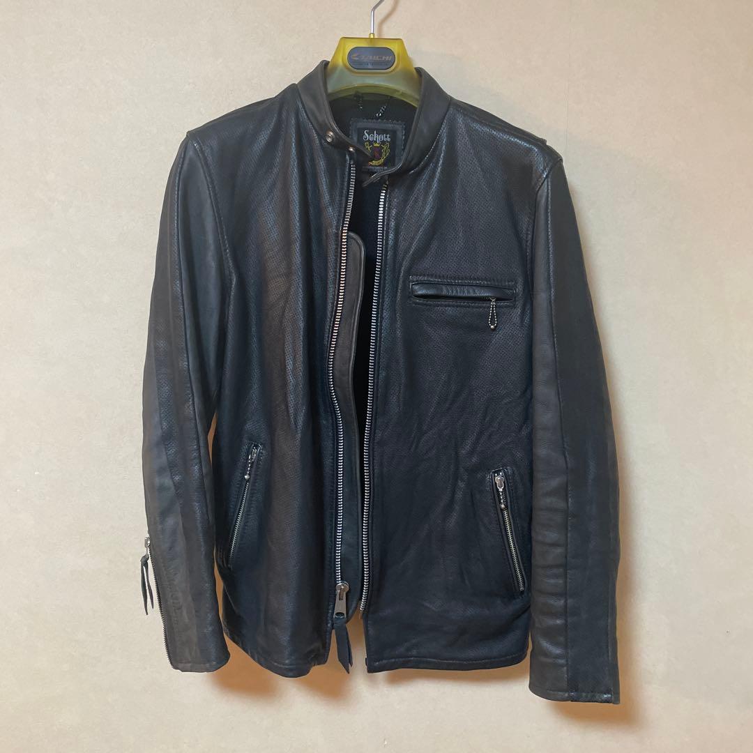 Schott ブラック レザー シングルライダースジャケット L