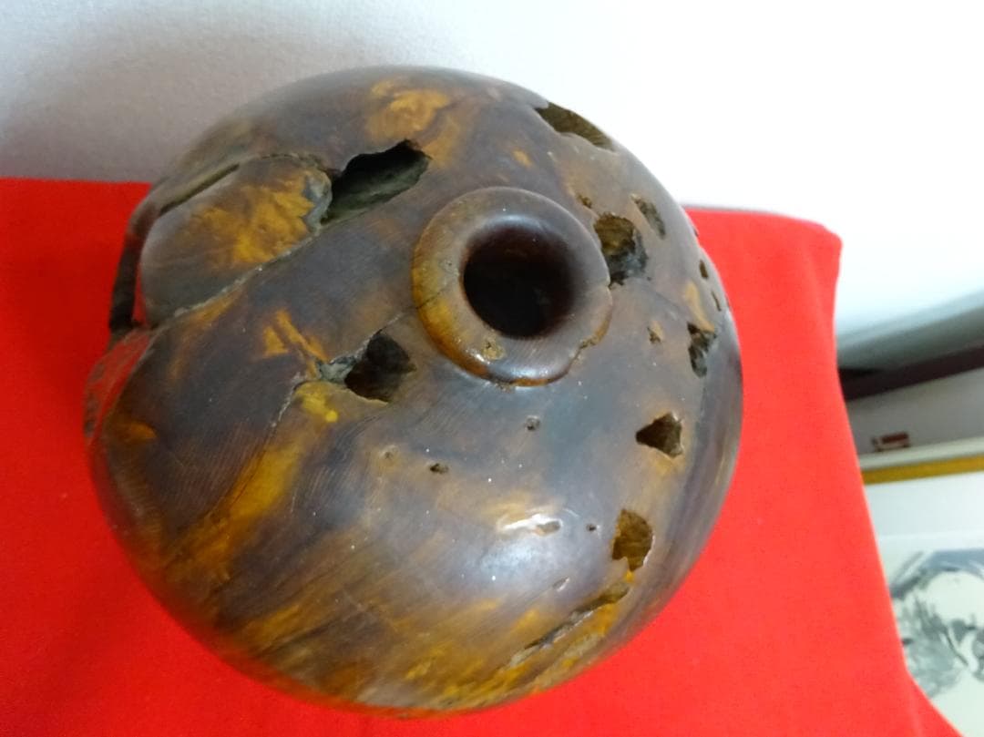 稀少　屋久杉　銘木　壺　花器　泡瘤　虎杢　泡杢　伝統工芸　美術品　骨董　世界遺産