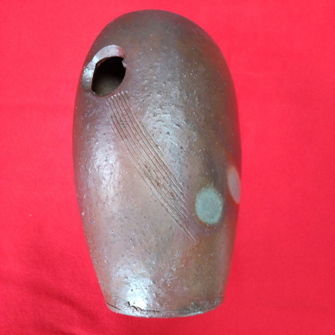 備前焼楕円花入れ/共箱