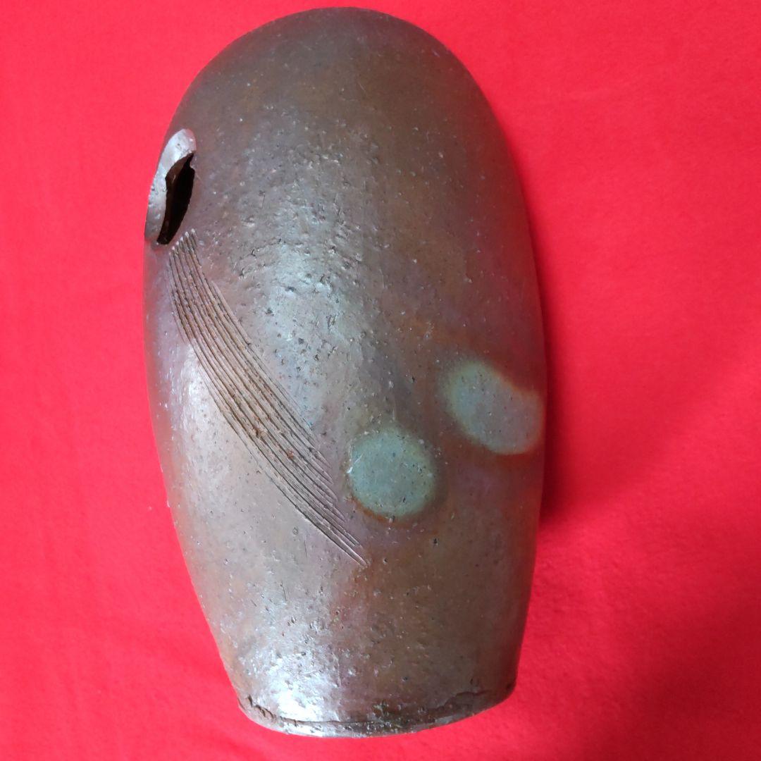 備前焼楕円花入れ/共箱