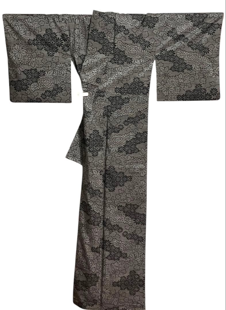 本場大島紬 経緯絣 小紋 正絹 花文 菊 桜 美品 イ6479