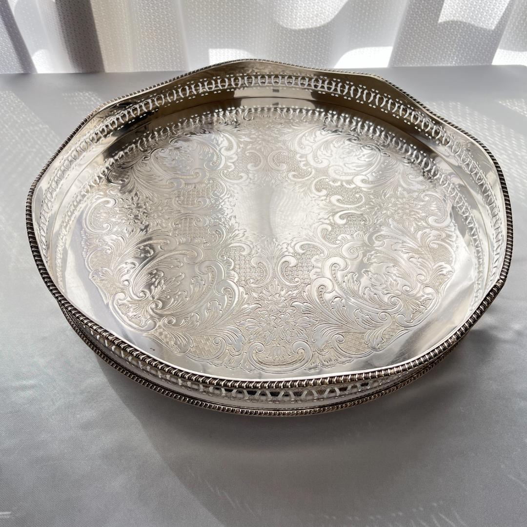 【英国】 透かしのギャラリートレー 41cm　 クロウフット 大盤！！